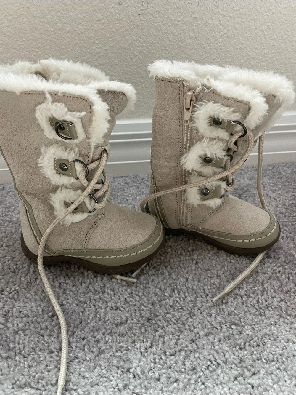Nine West Kids Tan Faux-Fur Lace-Up Winter Boots